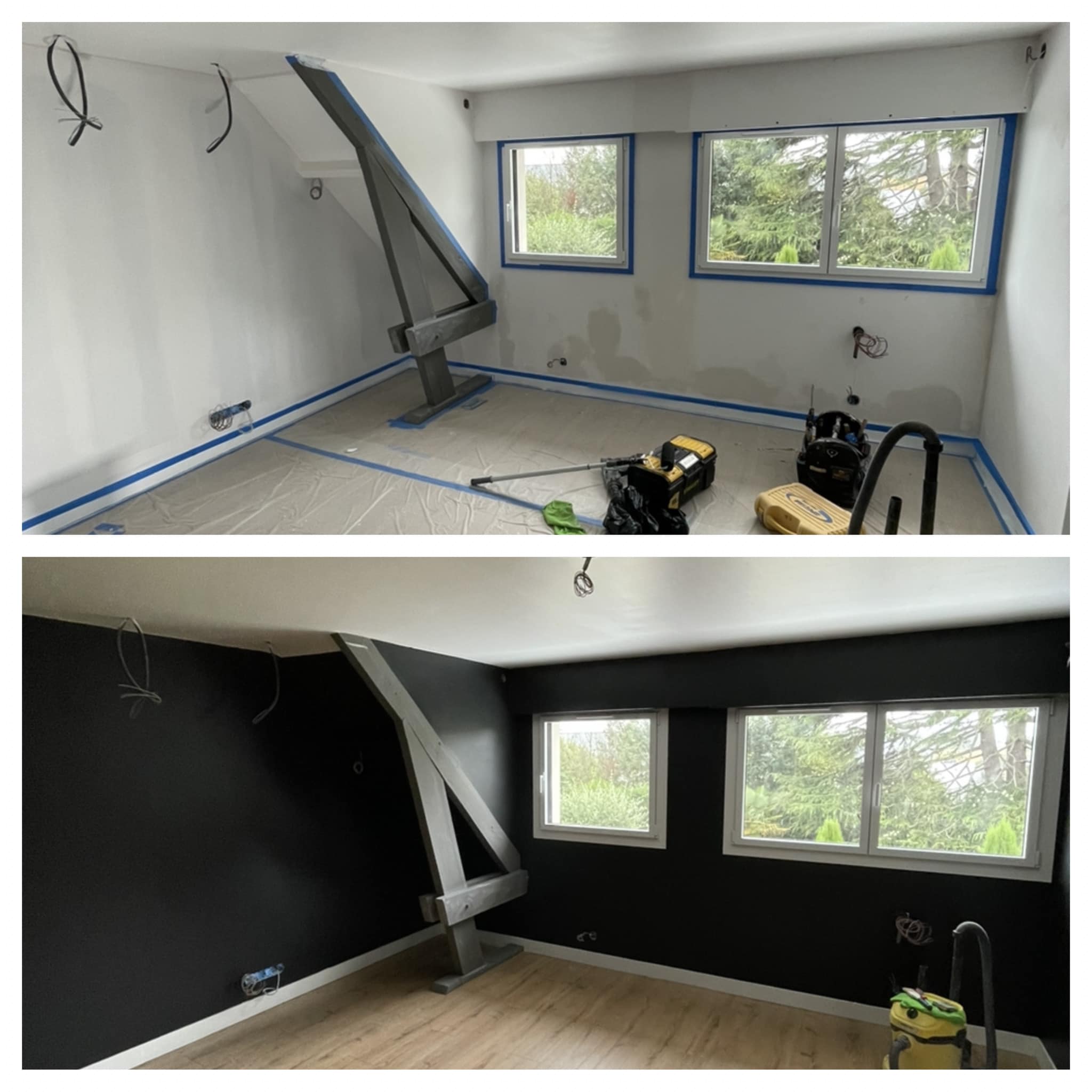 Peinture chambre sous combles avant après - Durand Rénovation Caen