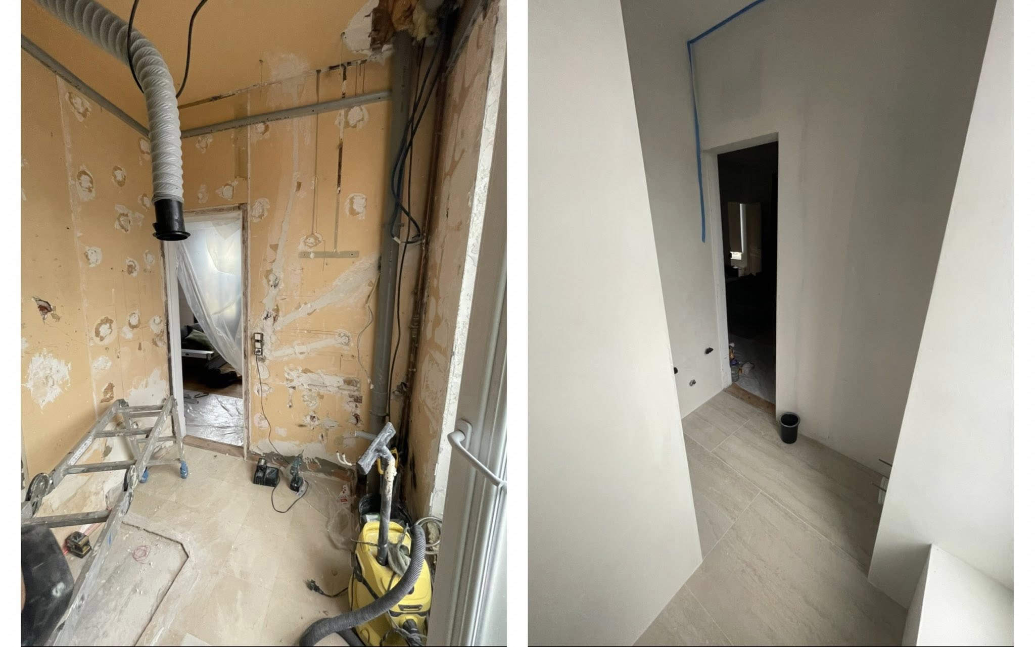 Pose plaque acoustique et hydrofuge avant après - Durand Rénovation Caen