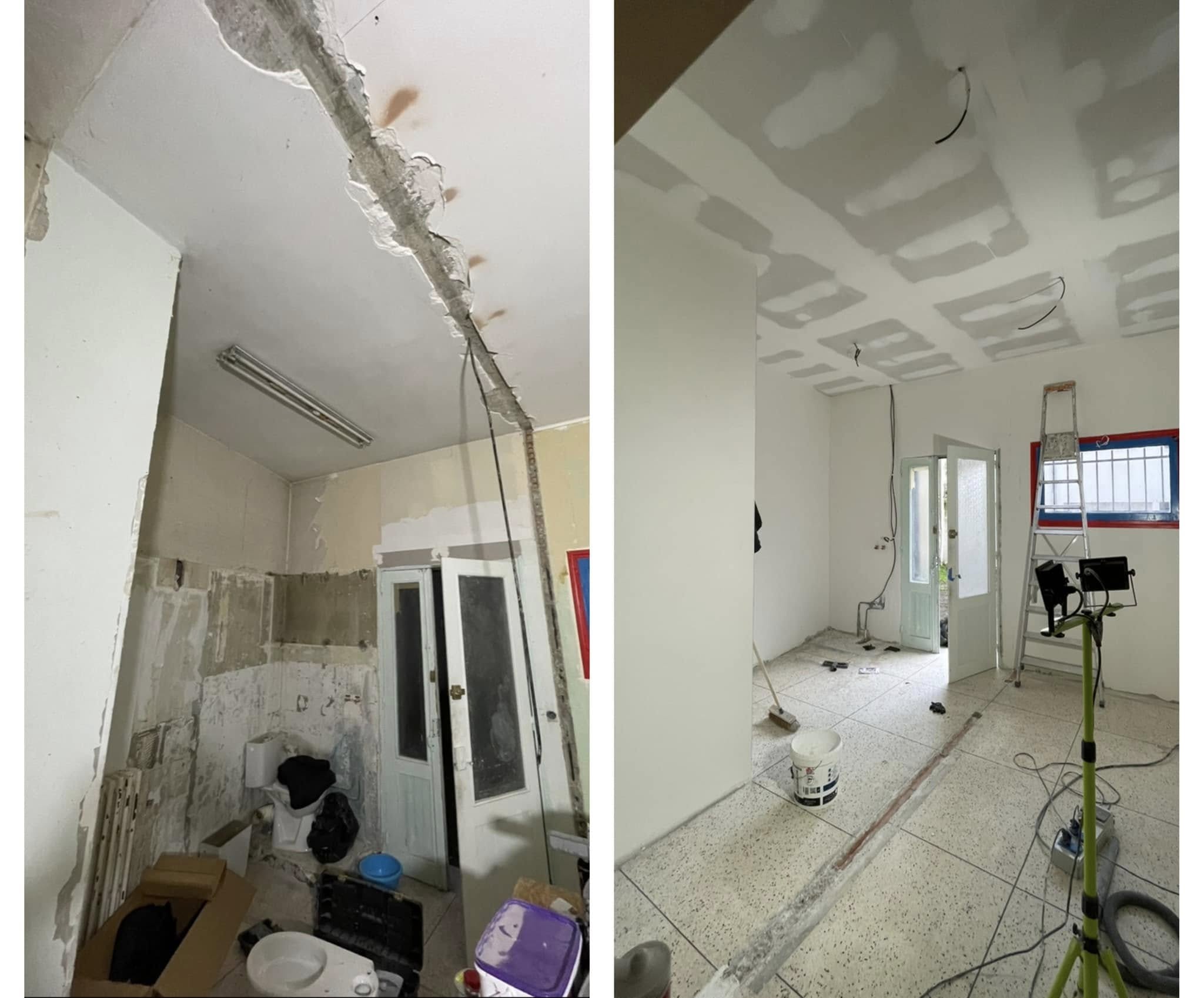 Ratissage mur et plafond placo avec isolation laine 100mm - Durand Rénovation Caen